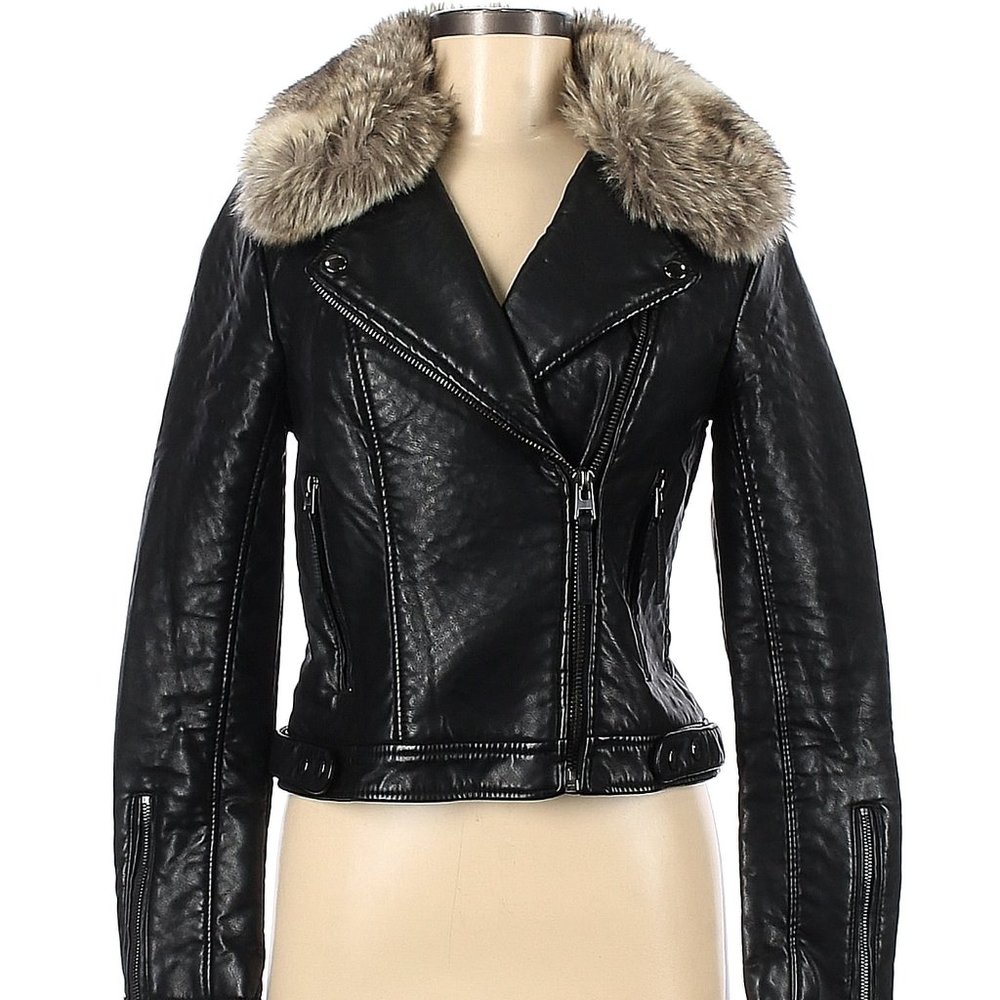Faux Leather Topshop Jacket with removable shearling collar